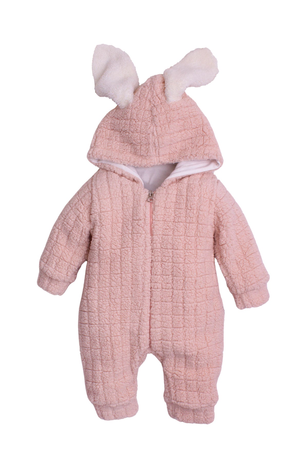 Unisex Tavşan Kulaklı Kapüşonlu Peluş Bebek Tulum 0-12 Ay